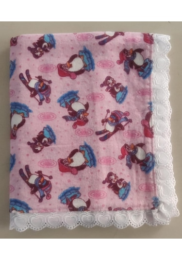 Pazen Bebek Battaniyesi 100% Pamuk 90 X 90 Ölçülerinde Penguan Pembe - Mavi