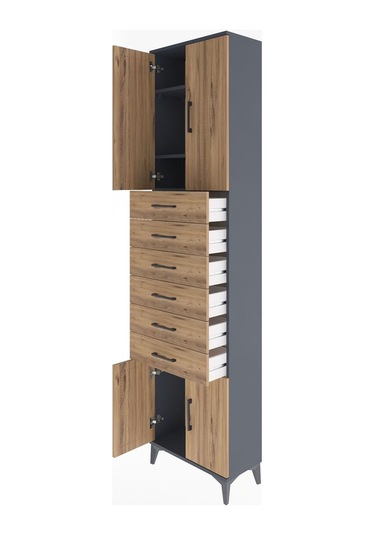 Arges Dolap 3 Raflı 6 Çekmeceli 4 Kapaklı 60x30x243 Antrasit-çam Antrasit