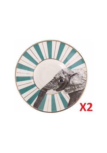 Porland Wild Life Elephant Çay Tabağı 11cm 2'li 04ALM007476 Çok Renkli
