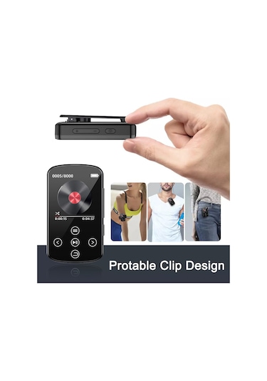 Samdoo Bluetooth 5.4 Kablosuz Mp3 Çalar - 1.5" Dokunmatik Ekran, Fm Radyo, Ses Kayıt Özelliği İle Spor Ve Seyahat İçin Taşınabilir Müzik Çalar