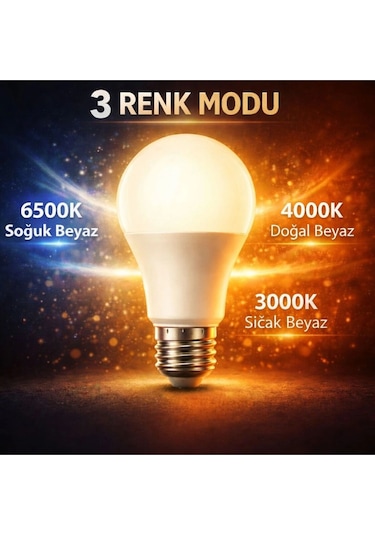 3 Farklı Renk Modlu 9w E27 Led Ampul 3000k - 4000k - 6500k 1 Adet