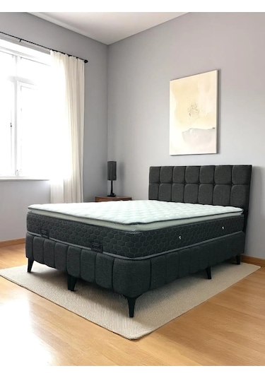 160x200 Çift Kişilik Pedli Yataklı Baza Başlık Takımı 3 Lü Yatak Odası Seti 160 x 200