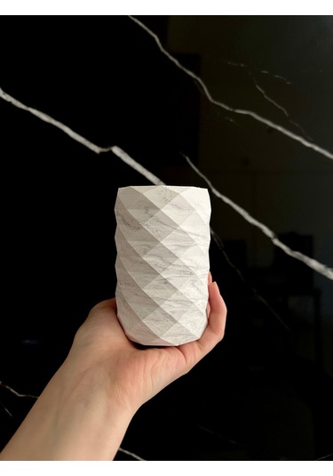 Dekoratif Beton Diş Fırçalık El Yapımı Banyo Aksesuarı Masaüstü Kalem Kutusu Beyaz