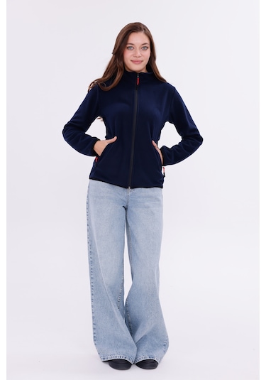 Monox Kadın Slim Fit Tam Fermuarlı Polar Ceket Lacivert
