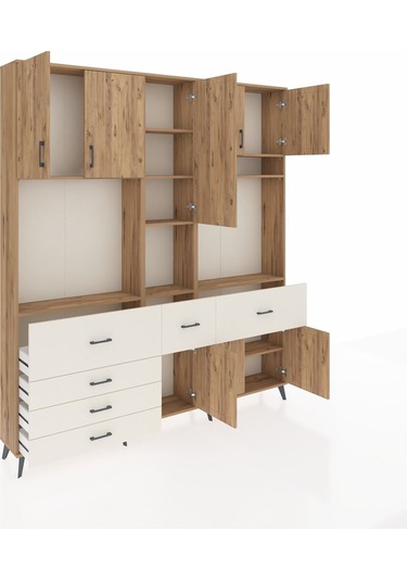 Arges Dolap 10 Raflı 6 Çekmeceli 8 Kapaklı 220x30x243 Çam-çam/aytaşı Atlas Çam/aytası