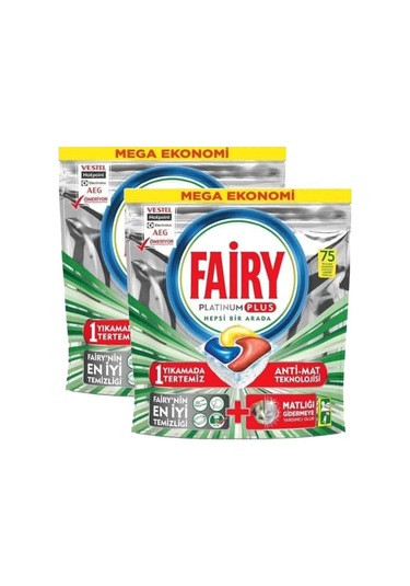 Fairy Platinum Plus Limon Kokulu Bulaşık Makinesi Deterjanı 2 x 75 Tablet