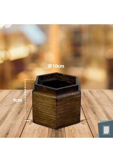 Kaf Ahşap Dekoratif Mini Saksı / Altıgen / Kahverengi