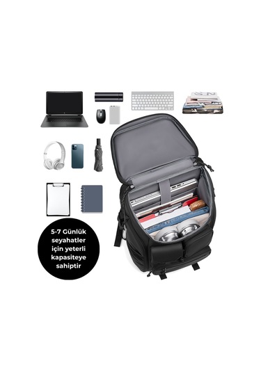 Ayakkabı Bölmeli Su Geçirmez Spor & Seyahat Sırt Çantası 30l 17 Laptop Bölmeli Siyah