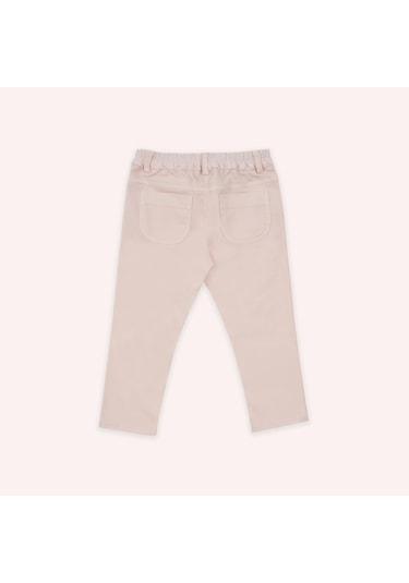 Panço Kız Çocuk Beli Lastikli Pantolon Beyaz Pembe
