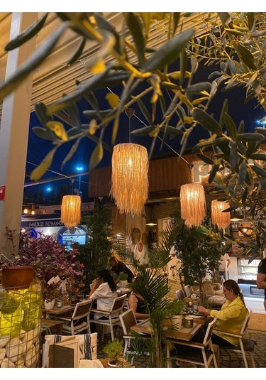 Hasır Doğal Saçaklı 28 Cm Dekoratif Rafya Avize Sarı Bej - Sarı