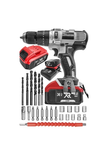 Bulldozer BPT-Redmax02 36V 5Ah Li-ion Çift Akülü Darbeli Matkap Vidalama + 27 Parça Set