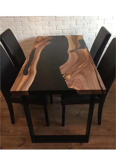 Epoxy Ahşap Masa Epoksi Dolgulu Masa Siyah Epoksi Masa