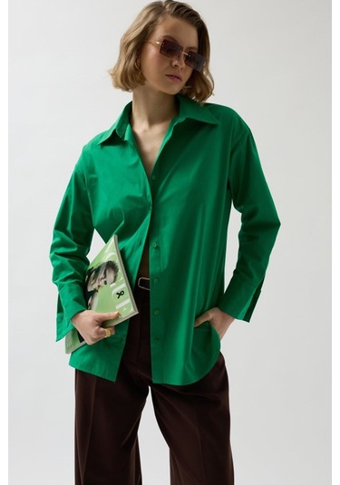 Sırt Dekolteli Bağcıklı Gömlek Yeşil