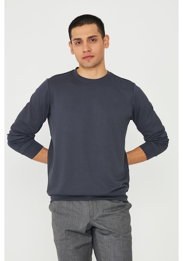 White Stone Antrasit Basic Bisiklet Yaka Erkek Sweatshirt Antrasit