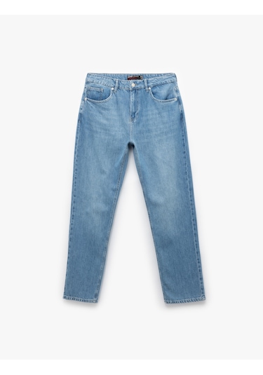 Koton Pamuklu Normal Bel Cep Detaylı Vintage Straight Fit Jean Pantolon Açık İndigo 6wam40091nd Açık İndigo