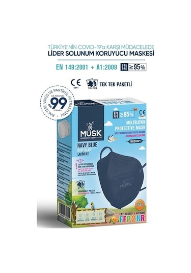 Musk Ffp2 Çocuk Maske Lacivert Renk Xs 10 Adet