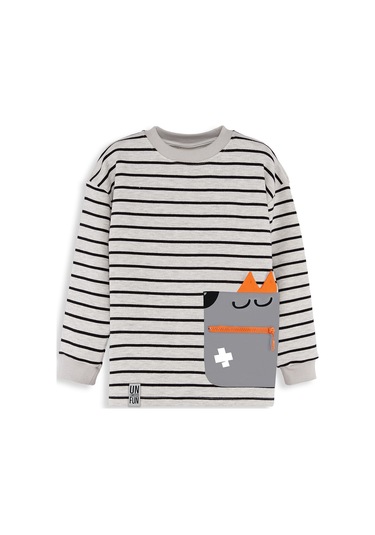 Denokids Cool Oversize Çizgili Erkek Çocuk Sweatshirt - Gri
