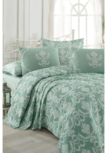 Enlora Home Baskılı Pike Takımı Çift Kişilik Pure Suyeşili Su Yeşili