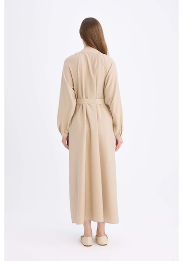 DeFacto Relax Fit Hakim Yaka Uzun Kollu Kuşaklı Maxi Tesettür Elbise D7322AX25SPBG775