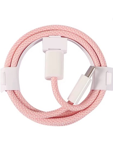 İphone 15-16-17 Pro Max Plus Uyumlu Type-c Hasır Yeni Nesil Hızlı Şarj Kablosu Pembe 100 Cm