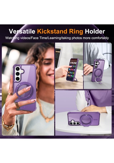 Samsung Galaxy S25 / S24 Kılıfı Magsafe Döndürülebilir Halka Ayaklı Tpu + Pc Telefon Kılıfı İle Uyumlu Mor