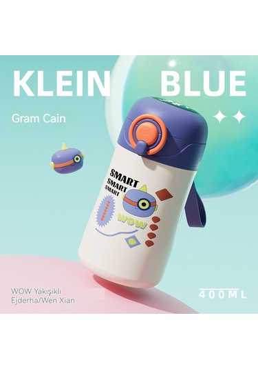 Jian Fan Paslanmaz Çelik Akılı Termos Bardak Sıcaklık Saman Su Bardağı Mavisi Mavi