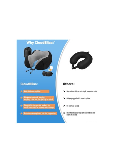 Monyee Yolculuk Boyun Yastığı, Hafıza Köpük, U-kalpli, Ayarlanabilir, Nefes Alıcı Kumaş, Uçak-araba-ofis-ev Kullanıma Uygun Diğer