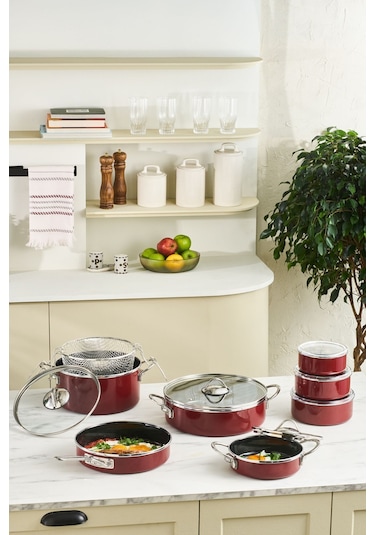 Karaca  Erva 14 Parça İndüksiyon Tabanlı Emaye Çeyiz Seti Bordo