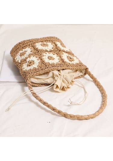 Cc Globall Papatya Çiçeği Omuz Hasır Çanta Yeni El Yapımı Dokuma Çanta Tatil Plaj Çantası Kadın Çantası Haki