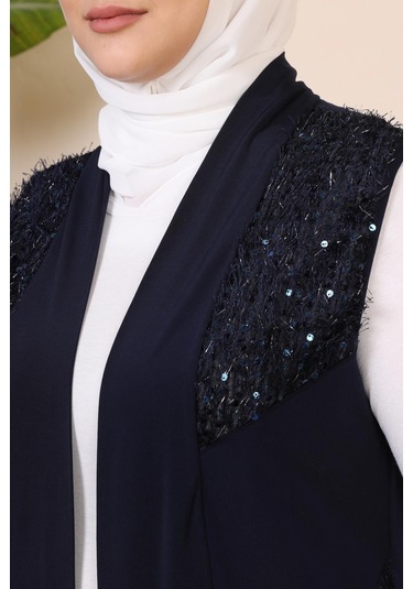 Kadın Buyuk Beden Pulpayetli Siyah Yelek Uzun 001