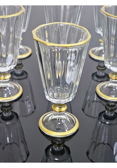 Çeyizci Çarşı 6'lı Kahve Yanı Flüt Su Bardağı Seti Renkli Gold Yaldızlı 249.0