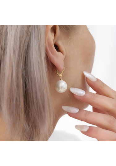 925 Ayar Gümüş Beyaz Tatlısu İncisi Küpe-14mm