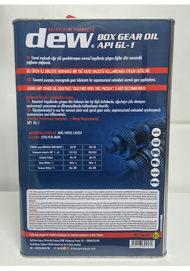 Dew Box Gear Oil 140 Dişli Yağı 16 L