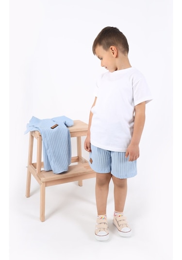 Aden Kids Erkek Çocuk Gömlek+sweatshirt Ve Cepli Şort Alt Üst Takım --ütü İstemez-- Mavi Aden Kids Erkek Çocuk Gömlek+sweatshirt Ve Cepli Şort Alt Üst Takım --ütü İstemez-- Mavi
