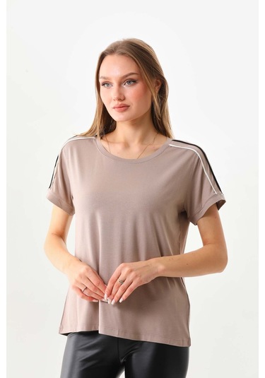 Sistas Kadın Bisiklet Yaka Kısa Kol Bluz 23025 Bej