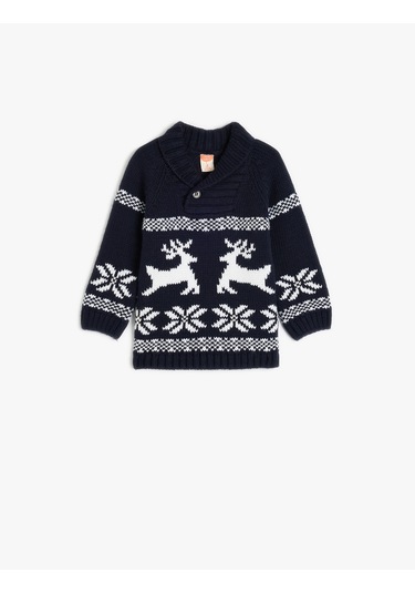 Koton Kazak Geyik Desenli Uzun Kollu Düğme Detaylı Lacivert 5wmb90012tt Lacivert