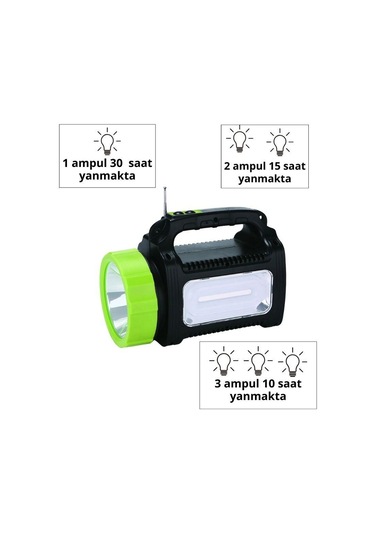 Powerdex Pd-9090 Cob Ledli Solar Şarjlı El Feneri Yeşil - Siyah