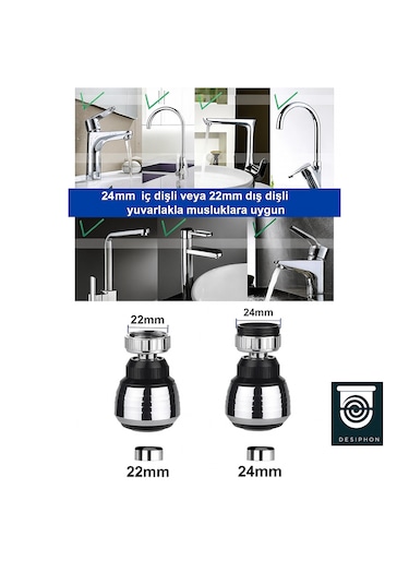 Krom 2 Fonksiyonlu Mutfak Lavabo Başlığı 360 Döner Su Tasarruflu
