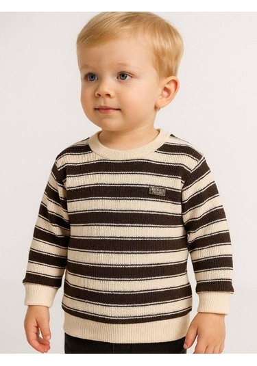 Erkek Çocuk Çizgili Kalın Triko-16193 Kahverengi
