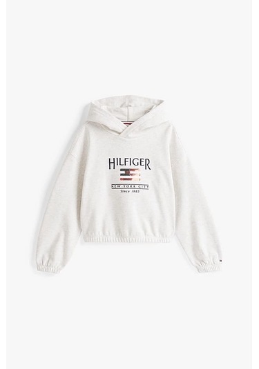Kız Çocuk Th Sequin Bayrak Kapüşonlu Sweatshirt - Beyaz Snow White Heather