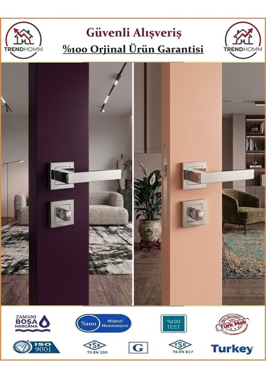 Trendhomm Lama Rozetli İç Oda Kapı Kolu - Nikel Saten - Wc Banyo