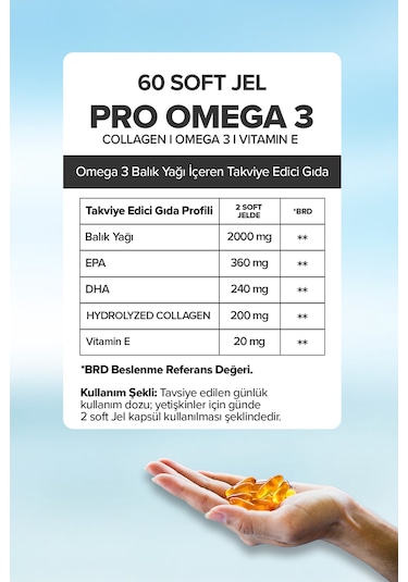 Lifecell Pro-Omega 3 Dha & Epa Kolajen ve Vitamin E İçeren Takviye Soft Jel 60'lı