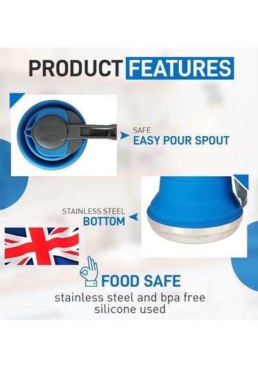 Katlanabilir Kamp Su Isıtıcısı 1,5 L Silikon Ve Paslanmaz Çelik - Gazlı Ocak Su Isıtıcısı, Kaynar Su İçin Katlanabilir Su Isıtıcısı. Gazlı Ocak İçin Taşınabilir Gazlı Su Isıtıcısı Çok Renkli