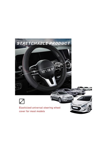 Yifomall 38cm Siyah Kumaş Lastikli Dairesiz Direksiyon Kılıfı - Karbon Fiber Desenli Deri Siyah