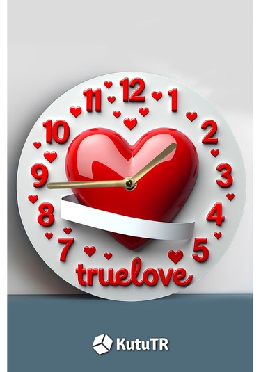 True Love Kalpli Mdf Duvar Saati 33 Cm, 3d Görünümlü, Sessiz Mekanizma, Romantik Tasarım Sdw244 Renkli