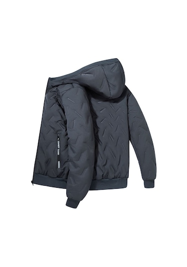 Kapüşonlu, Polar Astarlı, Kalınlaştırılmış, Sıcak Kuzu Yününden Erkek Pamuklu Dolgulu Mont Siyah