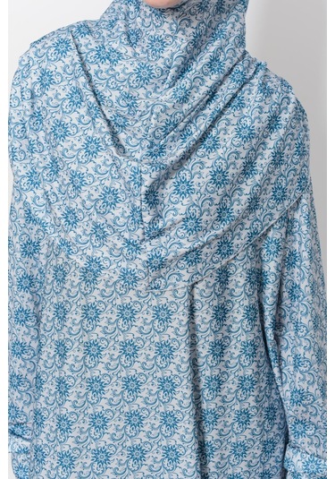 Pratik Tek Parça Güneş Desenli Kollu Tak Çıkar Başörtülü Likralı Tesettür Namaz Elbisesi 990-0302 Açık Petrol Antrasit