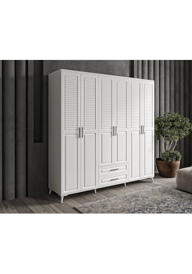 GuneyStore Sanat 6 Kapaklı Komple MDF Beyaz Gardırop