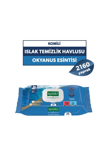 Komili Genel Kullanım Islak Havlu 90'lı Okyanus Esintisi - 24'lü Paket - 2160 Yaprak