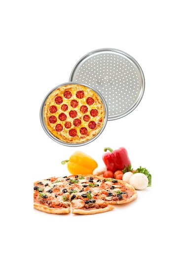 Evini Sev Delikli Pizza Tepsisi Lahmacun Pide Tepsisi 32cm Gümüş
